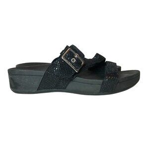 Vionic Womens Black Slide Sandals Size 10 Snake Print Adjustable Straps